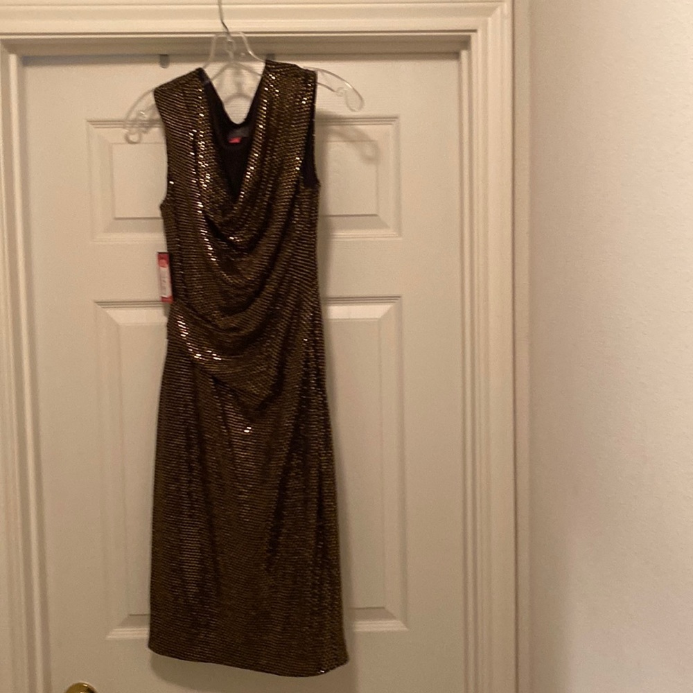 Brand New | Vince Camuto Cocktail Dress | Shimmery black and gold fabric